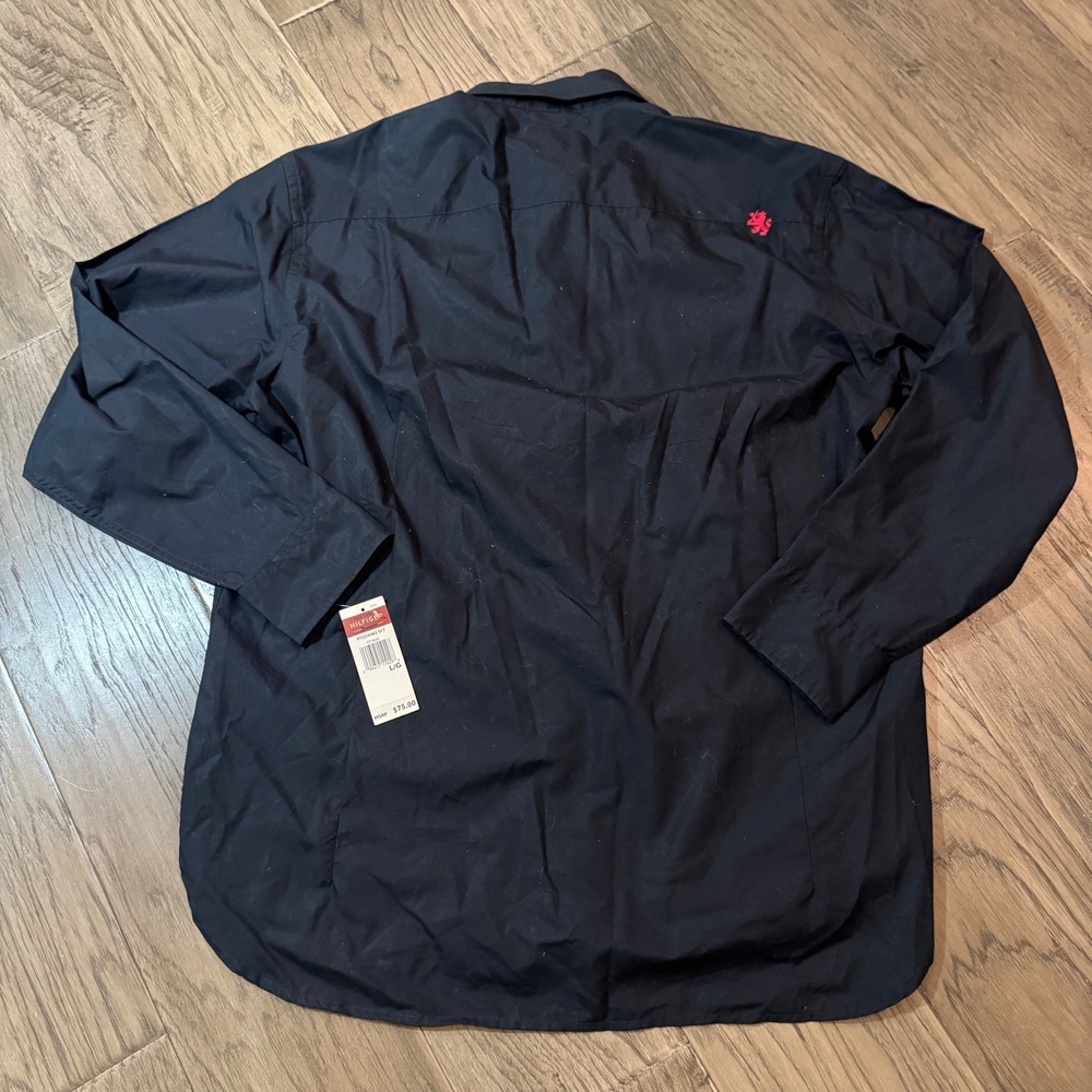 NWT VTG Tommy Hilfiger Red Label Men's L Black Gold Embroidered Button Up Shirt - Picture 11 of 12